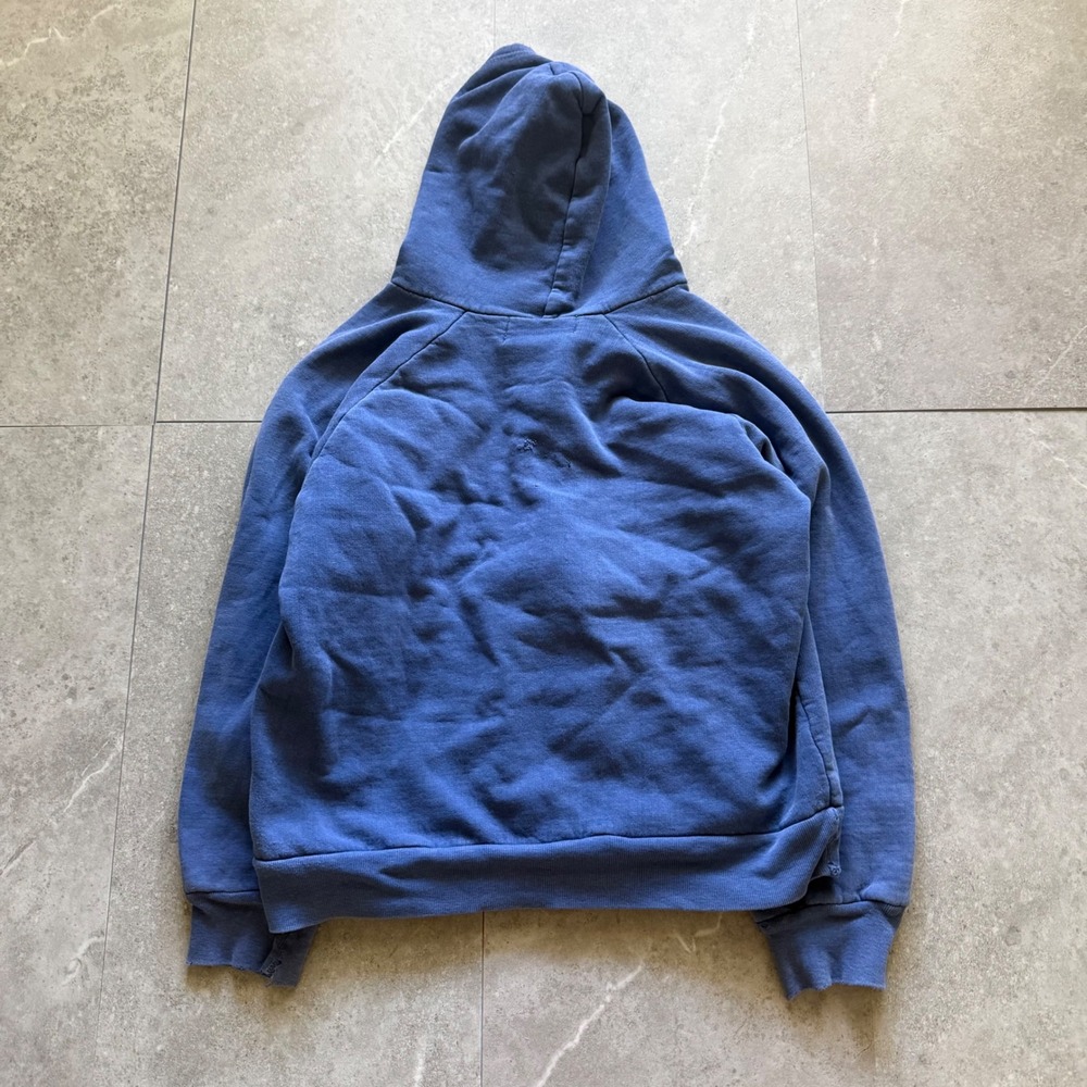 Vintage Distressed Waffle Thermal Lined Blue Full Zip Hoodie Distressed - Picture 4 of 10